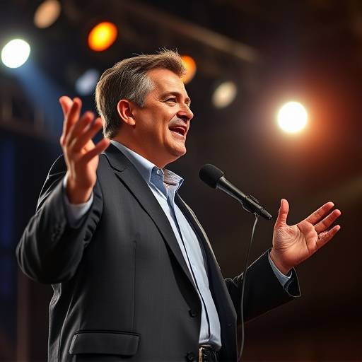 Orador profesional gesticulando durante una presentación persuasiva